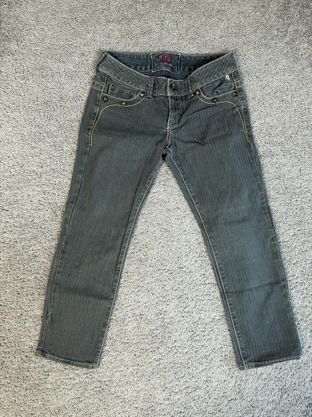GUESS Jeans Womens 27 Gray Low Rise Skinny Studded Capri Striped 23 Inseam